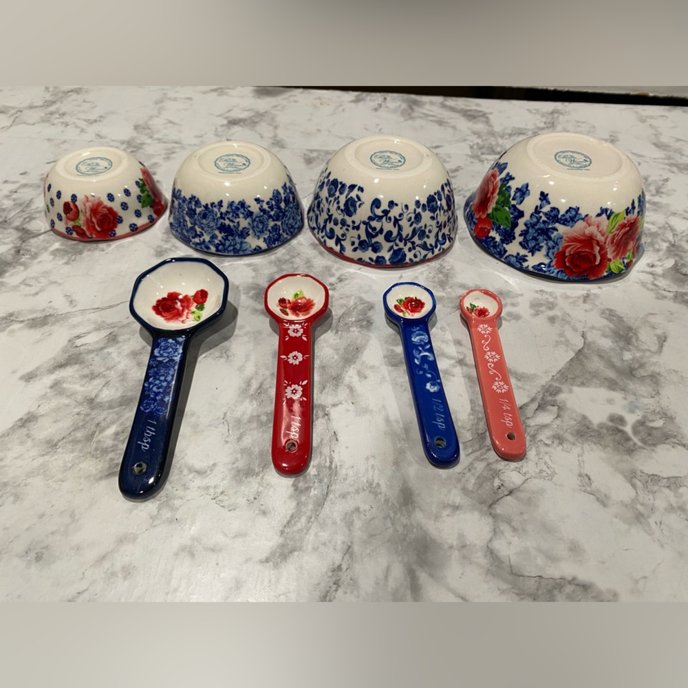 The Pioneer Woman Nesting Measuring Bowls & Spoons Set 8 piece Floral  Stoneware - Picture 2 of 16